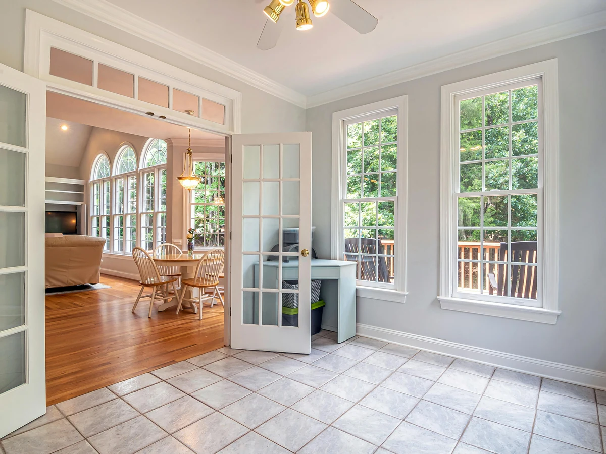 Door painting in Cheltenham by Cheltenham Decorators, bright interior French doors freshly painted