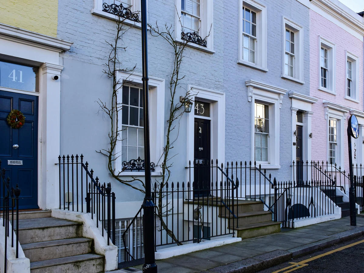 Exterior painting in Cheltenham - colourful Victorian terraced houses by Cheltenham Decorators