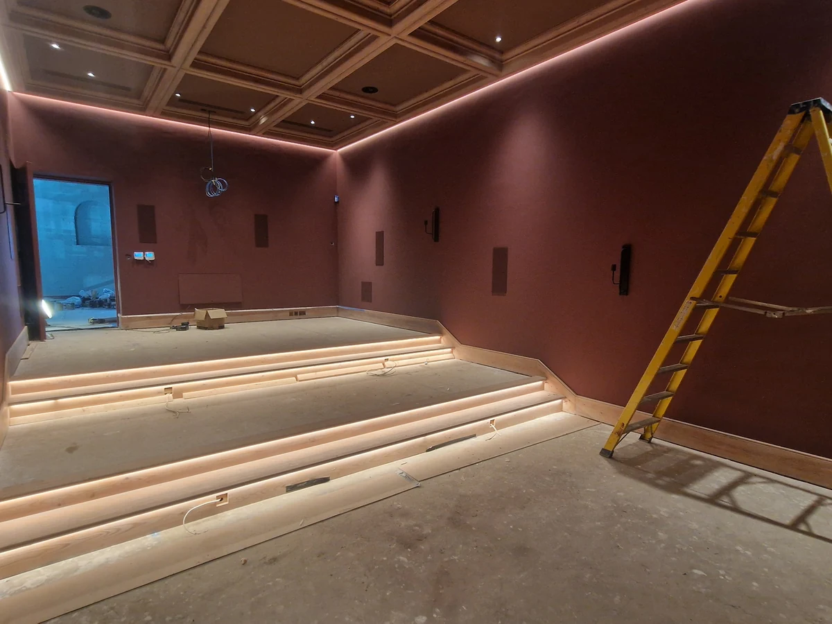 feature-wall-painting-burgundy-room-in-progress-cheltenham-cheltenham-decorators Burgundy feature wall painting by Cheltenham Decorators