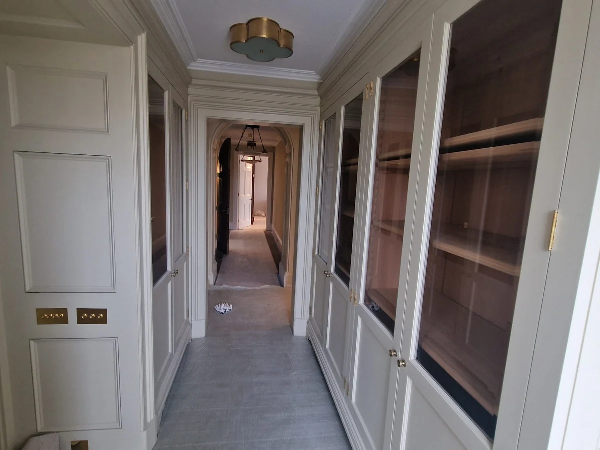 hallway-painting-neutral-doors-hallway-cheltenham-cheltenham-decorators Decorated neutral hallway with painted doors by Cheltenham Decorators
