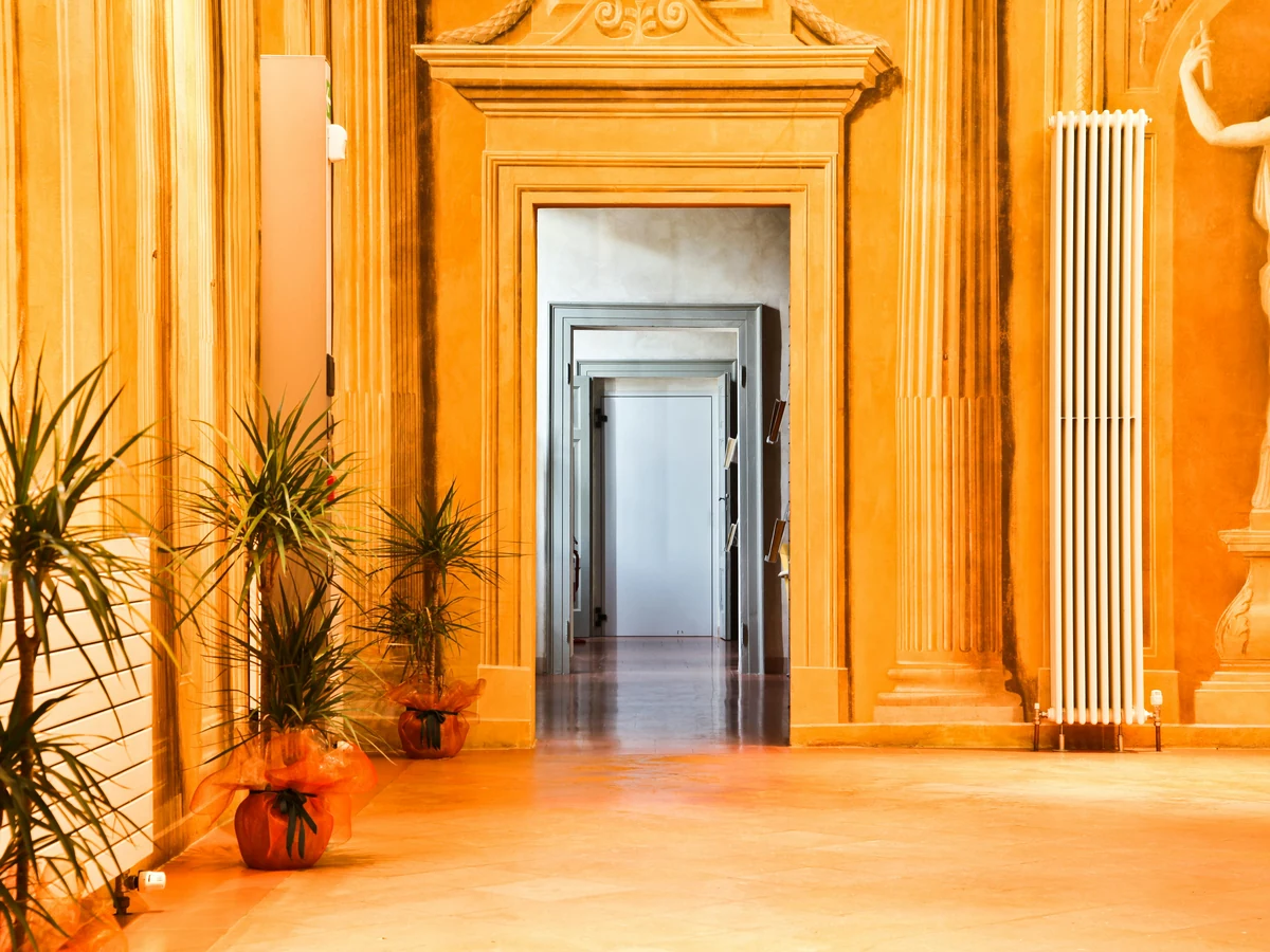Ornate golden period hallway painting in Pittville period property Cheltenham Decorators