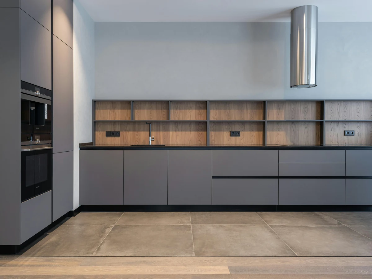 Grey modern kitchen cabinet painting in Cheltenham by Cheltenham Decorators