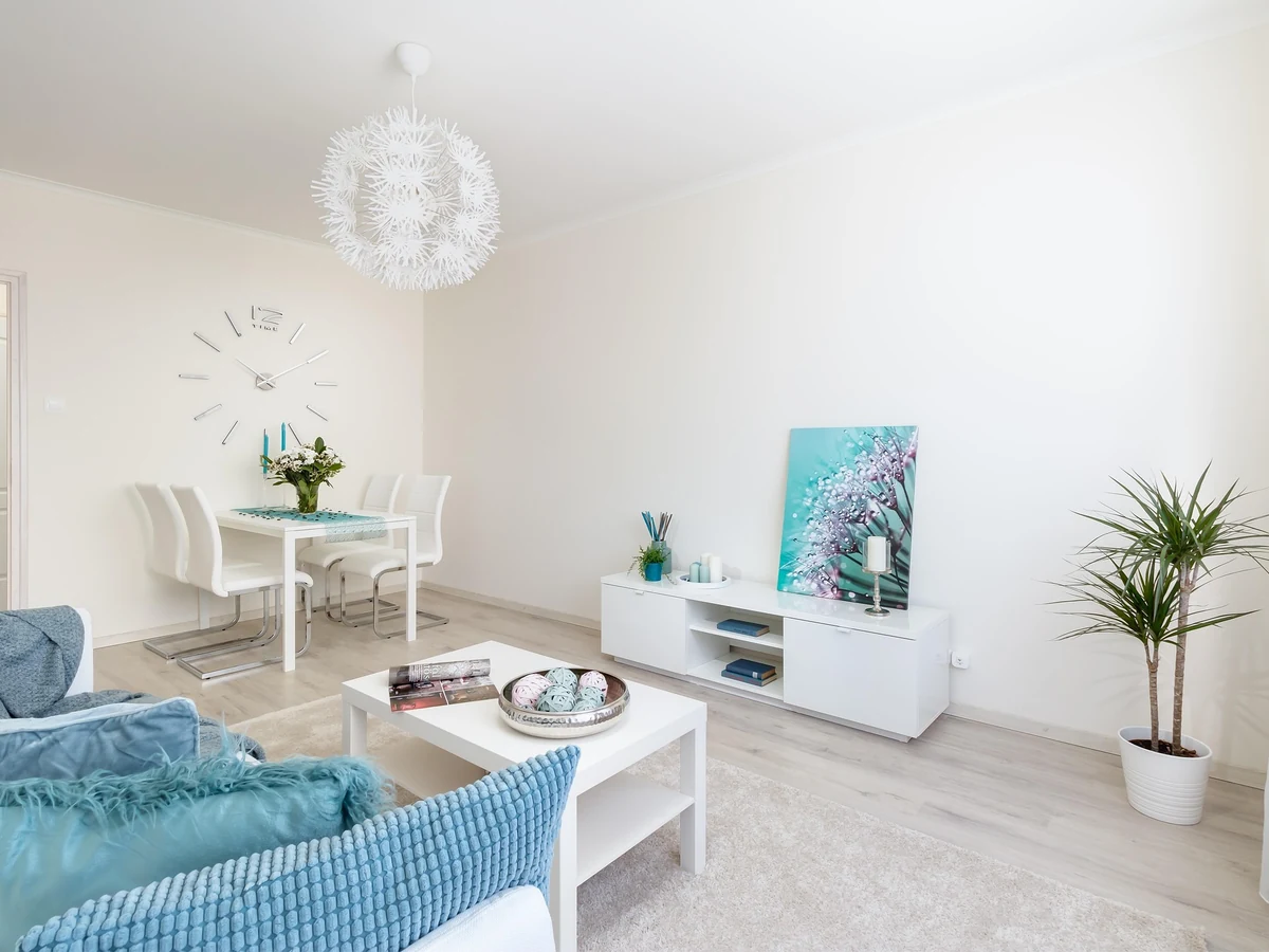 Bright white living room painting in a Prestbury home by Cheltenham Decorators