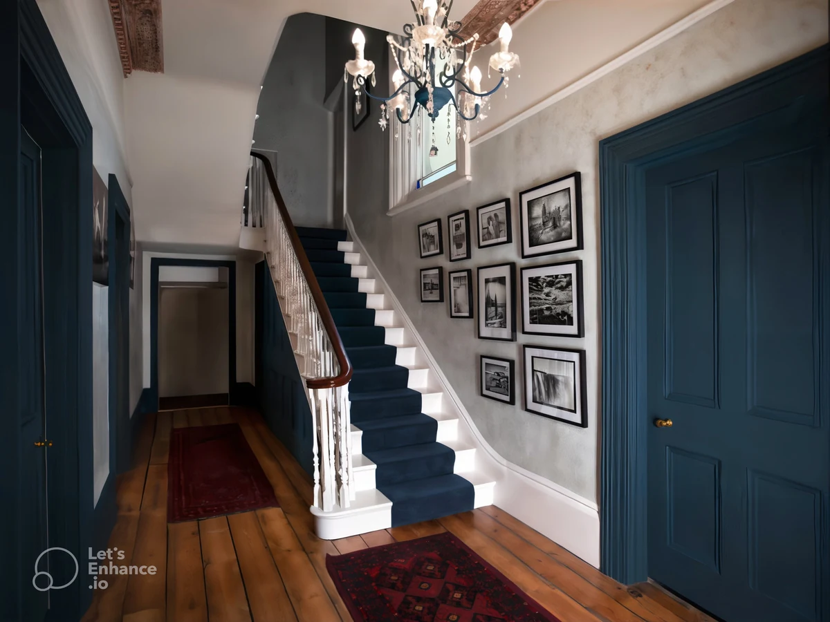 Victorian curved staircase hallway painting in period property Cheltenham Decorators